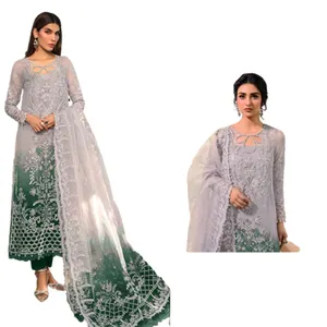 Highest Selling Heavy Organza with Heavy Embroidery Pakistani and Indian Style Salwar Kameez Three Piece Dress for Sale