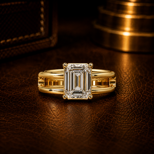 Anillos de Boda Modernos con Diseño de Espiga Ancha, Diamante Cultivado en Laboratorio de Corte Esmeralda de 2.00 Ct, Certificado IGI, Anillos de Compromiso de Oro de 14k, Joyería Fina - Product Image 1