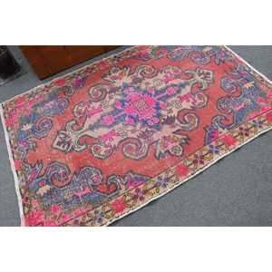Turkish Area Rug, 4.3x6.6 ft Vintage Rug, <b>Red</b> <b>Wool</b> Rug - Product Image 2