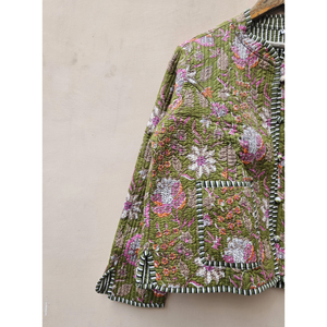 Veste matelassée vintage pour femmes faite à la main bloc de coton imprimé confortable automne/hiver doublure en lin conception à rayures respirante durable - Product Image 2