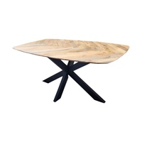 Table à manger ovale pliable en bois massif à chevrons, faite à la main |   Base en acier industriel |   Design industriel moderne |   Akku Arts |