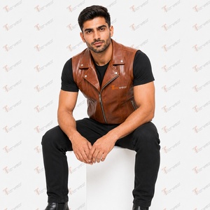 Chaleco de Motociclista de Cuero Sintético Marrón para Hombre, Marca Tiierwear, con Cierre Frontal, Color Sólido, Cuello Camisero, Estilo Otoñal - Product Image 5