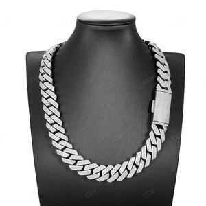 20mm Wide 24 Inch <b>VVS</b> Moissanite Gold Plated <b>Chain</b> Classic Iced Hip Hop Style 925 Sterling Silver Miami Cuban Link Parties - Product Image 1