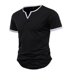 Camiseta de Verano para Hombre, Corte Ajustado, Cuello en V, Manga Corta, Estilo Juvenil, Color Sólido, Deportiva, de Fibra de Poliéster - Product Image 1