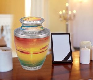 Urna de cremación pintoresca al atardecer, urna funeraria hecha a mano única para adultos para cenizas humanas, urna de tamaño personalizado de Metal de buena calidad - Product Image 5