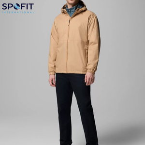 Blouson d'aviateur d'hiver avec design et logo personnalisé pour hommes, vêtements de pluie à l'avant, capuchon à col montant, polyester, coquille souple, imperméable - Product Image 2
