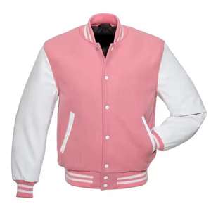 Chaqueta de Béisbol Multicolor para Hombre OEM ODM, Chaqueta Universitaria Transpirable de Tela 100% Algodón con Mangas de Cuero Blanco para Hombre - Product Image 1
