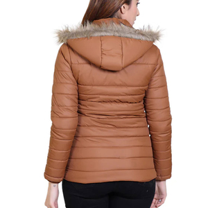 Veste matelassée en tricot 100% polyester pour femmes de qualité supérieure Luxe Hiver Imperméable Coupe-vent Respirante Capuche zippée avec doublure en coton - Product Image 4