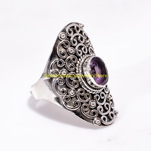 Natural Amethyst Handmade 925 Sterling Silver Filigree Designer Handmade Statement <b>Ring</b> for Women Unisex <b>Men</b> - Product Image 6