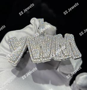 12,50 CTW redondo VVS1 Moissanite colgante personalizado Hip Hop Iced Letter 925 Plata encanto collar perfecto regalo de cumpleaños - Product Image 2