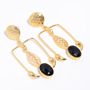 Women Fashion Brass 14k Gold Plated Gemstone Earrings Custom Brass Gemstone Jewelry Exporter Handmade Brass Jewelry Manufacturer - Product Image 2