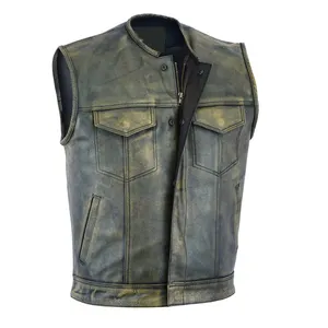 Comodo gilet in pelle da uomo senza maniche alla moda Plus Size gilet in pelle da moto per uomo gilet in pelle di vacchetta