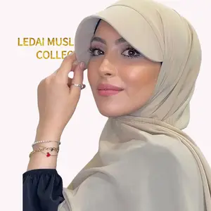 Jersey Hijab with Connected Undercap and Brim Scarf for Muslim Women Sports Hijab Instant Stretchy Lycra OEM Shawls Accepted