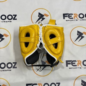OEM Custom Made Fly Yellow Wholesale Real Cowhide Leather Boxing Set <b>Training</b> Gear Professional Sparring Protection <b>Head</b> & Groin - Product Image 4