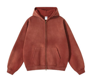 Sweat à capuche en coton vintage personnalisé pour homme et femme, délavé et surdimensionné, poids lourd, couleur unie, décontracté, streetwear automne/hiver - Product Image 1