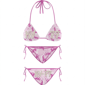 Premium 200 GSM polyester spandex pink camo <b>bikini</b> <b>set</b> triangle tie side embroidered logo Women <b>Bikini</b> <b>Set</b> - Product Image 1