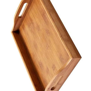 LOOK SERVING Plateau de service rectangulaire en bois de haute qualité pour les aliments Petit-déjeuner Dessert Plateau en bois d'acacia avec poignée en métal - Product Image 1