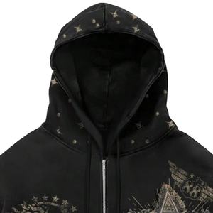 เสื้อฮู้ดดี้แขนยาวทรงหลวมพิมพ์ลายดาวประดับเพชรสำหรับผู้ชาย สไตล์ลำลอง ซิปหน้า กำลังเป็นที่นิยม - Product Image 3