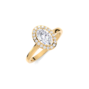 Bague de fiançailles ovale 1 carat avec halo de diamants, en or jaune, blanc et rose 18 carats, micro-pavée, pour mariée - Product Image 2