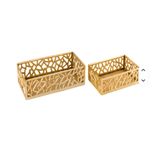 Bandeja de servicio de metal chapado en oro Forma rectangular con mango y borde en relieve para el hogar Restaurante Hotel Herramientas de ensalada - Product Image 1