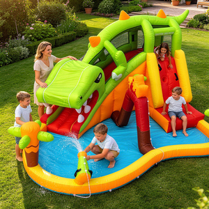 Toboganes de Agua para Niños con Diseño de Dibujos Animados, Cumplen con la Norma EN71, Accesorios Completos, <span class=keywords><strong>Castillo</strong></span> Inflable con Resbaladero para Jardín Familiar - Product Image 1