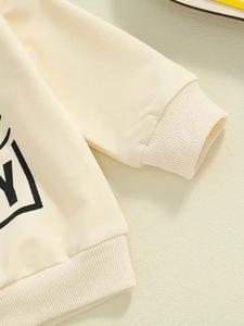 Ensemble de vêtements pour garçon en bas âge de haute qualité, teint en pièce, 100% coton, imprimé lettres, sweat-shirt à manches longues, pantalon uni - Product Image 4