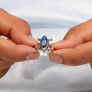 แหวนหมั้นเงินแท้925หรูหราแหวนลาบราดอไรต์หินไฟสีฟ้าแหวนประณีตเครื่องประดับชั้นดีขายส่งราคา - Product Image 4