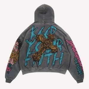 Nouveau Hoodie en molleton 100% coton brodé et imprimé à la main, personnalisé, pour homme et femme, style Hip-hop Y2K K-Pop, collection Hiver 2024 - Product Image 2