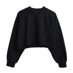 Sudadera lisa de cáñamo orgánico, sudaderas de felpa francesa de manga redonda, Top corto de sudor básico, mezcla de algodón - Product Image 5