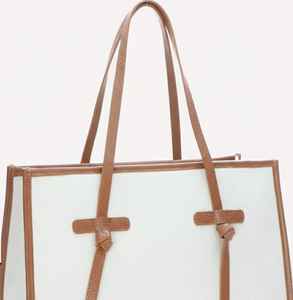 Bolso Tote de Cuero Blanco Vintage para Mujer, con Ribete Color Bronceado, Bolso de Hombro con Dos Correas, Bolso Estructurado, Bolso de Trabajo, Bolso de Compras - Product Image 4