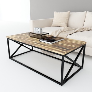 Industrial Design Sofa <b>Table</b> Acacia Wood Top with Powder-Coated Iron Frame TT68151 - Product Image 3