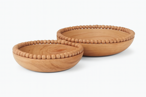 Cuencos de madera ligeros hechos a mano con borde de cuentas Juego de dos elegantes cuencos de madera para servir para uso en comedor y decoración del hogar - Product Image 6