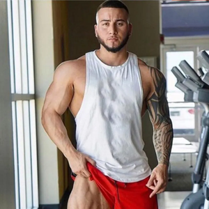 100% coton Gym Fitness débardeur respirant absorber la sueur hommes côtelé sans manches débardeur vente chaude - Product Image 2