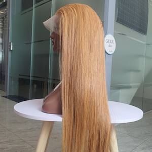 Peluca de trama de pelo virgen vietnamita completa para encaje Frontal transparente encaje sedoso estilo de onda recta Color Rubio para mujeres-Huma crudo - Product Image 1