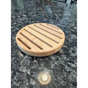 Handcrafted Hardwood Circular Trivet With Cooling Slots Wooden Heat Resistant Kitchen Hot Plate Holder - Product Image 1