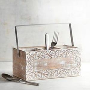 Top Selling Mango Wood Serving Caddy Decorative <b>Kitchen</b> Organizer for <b>Storage</b> Tableware Cutlery Office Use-OEM Design - Product Image 2