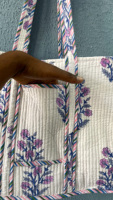 Tas Tote Bohemian Besar Wanita Berbahan Katun India Buatan Tangan dengan Cetakan Blok dan Jahitan, Motif Bunga, Resleting, Cocok untuk Musim Dingin/Musim Panas/Musim Gugur/Musim Semi