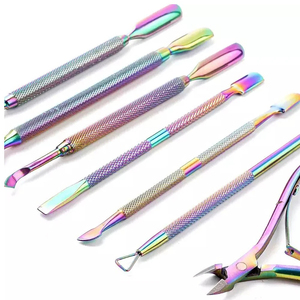 Dual-End Stainless Steel Nail Cuticle Pusher Set Rainbow Color Manicure & <b>Pedicure</b> <b>Tools</b> Durable Reusable Double Head Design - Product Image 1