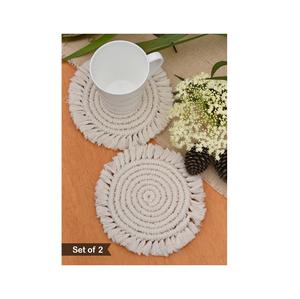 Decoración de mesa de diseño Premium, plato redondo, cáscara de maíz, manteles individuales bohemios, posavasos, macramé, manteles individuales de acabado Natural - Product Image 1