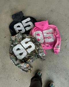 Retro letra bordada americana 100% algodón cremallera completa calle camuflaje moda, suelta Casual pulóver mujeres europeas - Product Image 5