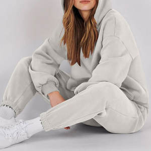 Conjunto de pantalones de dos piezas para mujer, ropa de mujer 2025, conjuntos de joggers de entrenamiento, chándales de algodón personalizados para mujer, Sudadera con capucha y bolsillo - Product Image 3