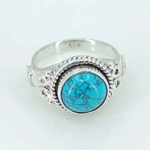 Bague en argent sterling 925 style bohème avec incrustation de turquoise, pierre de naissance de décembre, faite à la main, de haute qualité - Cadeau idéal pour son anniversaire - Product Image 2