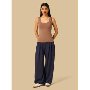 Débardeur décontracté pour femme, col carré uni, anti-boulochage, respirant, en maille de nylon extensible, sans manches, taille unique, basique d'été, OEM - Product Image 2