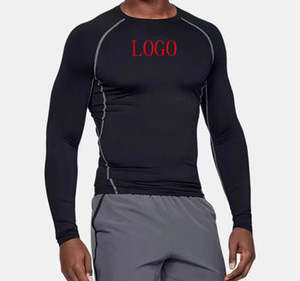 Camiseta Deportiva de Manga Corta para Hombre, Cuello Redondo, Segunda Piel, para Correr, al por Mayor, Negra y Blanca, con Protección Solar UPF - Product Image 3