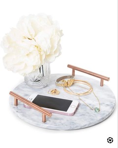 2025 Round Shape <b>Black</b> Marble Serving <b>Tray</b> with Metal Handle Wholesale Customized Design Metal and Marble <b>Tray</b> Manufacturer - Product Image 2