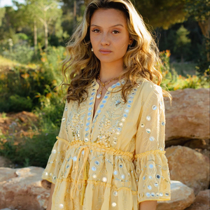 Robe de soirée élégante pour femmes, en tricot brodé, manches trois quarts, col en V, haute couture, grande taille, imprimé décontracté pour l'été - Product Image 2