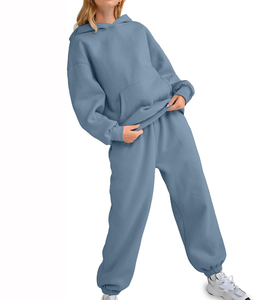 Colección de invierno Chándales sólidos con capucha Mujer Manga larga Cálido Tallas grandes Logo Plain Velour Custom Unisex - Product Image 5