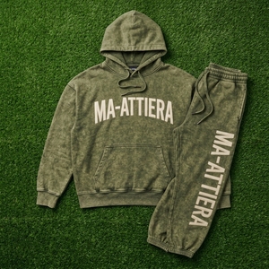 Ensemble jogging et sweat à capuche personnalisé pour homme, vert olive délavé, en molleton de coton, style streetwear, OEM ODM, vente en gros - Product Image 5