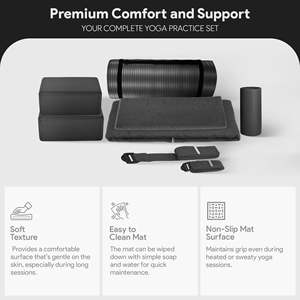 Set Yoga 7 Pezzi BalanceFrom Nero, Accessori Fitness con Tappetino, Cinghia Elastica e Ginocchiere - Product Image 3