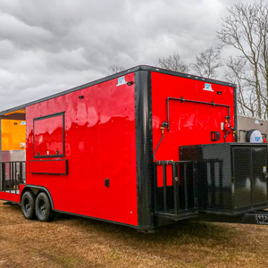 <b>Red</b> & Blackout 8.5x22 Aluminum Food Truck with Rust Resistant Features and GPS Tracking for BBQ Candy Chips - Product Image 1